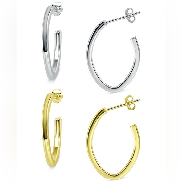 49. Sterling Silver and 18k Plated Duo Set Earrings - Picture 1 of 2
